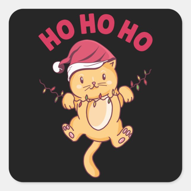 Christmas Cat Ho Ho Ho Square Sticker (Front)