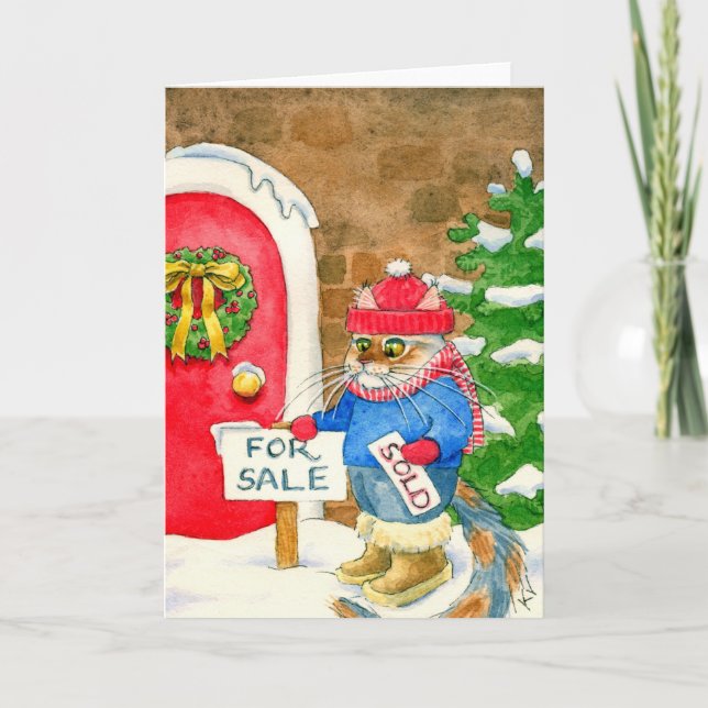 Christmas Cat House for Sale Holiday Card (Front)
