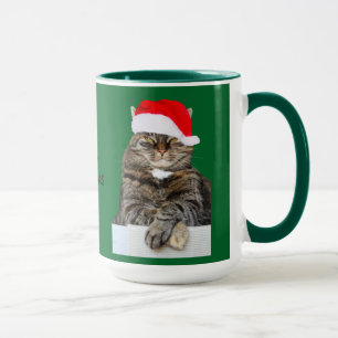 Christmas Cat Humbug Photo with Santa Hat Mug