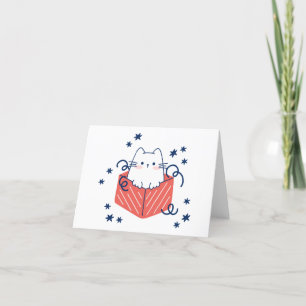 Christmas Cat in a Box with Snowflakes BLANK  Holiday Card