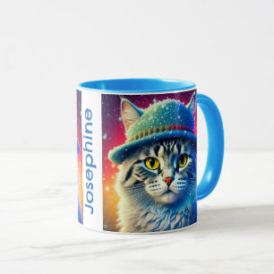 Christmas Cat in a Hat - editable name Mug