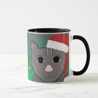 Christmas Cat in a Red Santa Hat Mug