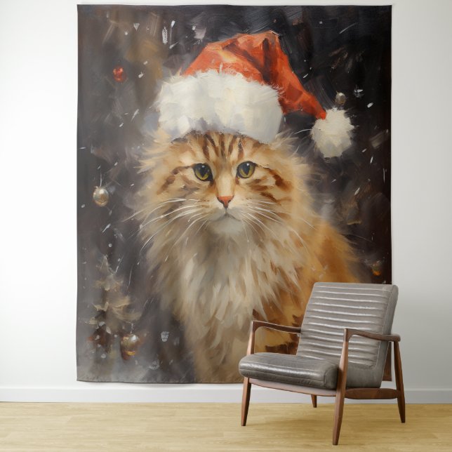 Christmas Cat in Impressionist Tapestry (In Situ)