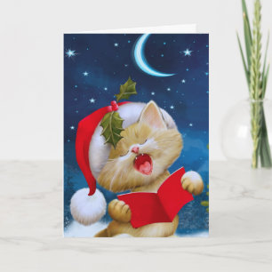 Christmas Cat in night Holiday Card