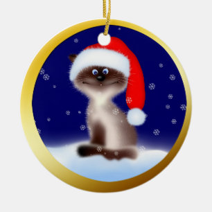 Christmas Cat in Santa Hat Ceramic Ornament