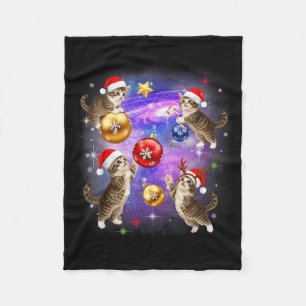 Christmas Cat In Space Meowy Xmas Ornaments Kitty  Fleece Blanket