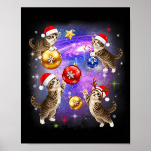 Christmas Cat In Space Meowy Xmas Ornaments Kitty Poster