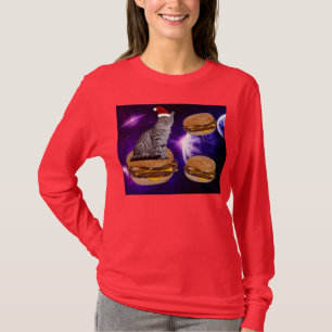 CHRISTMAS CAT IN SPACE WITH CHEESEBURGERS T-Shirts