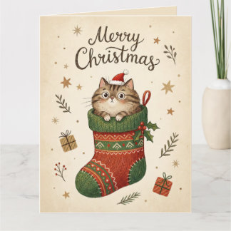 Christmas Cat in Stocking Card