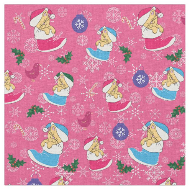Christmas cat is sleeping,snowflakes fabric (Close Up)