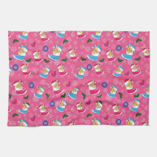 Christmas cat is sleeping,snowflakes kitchen towel