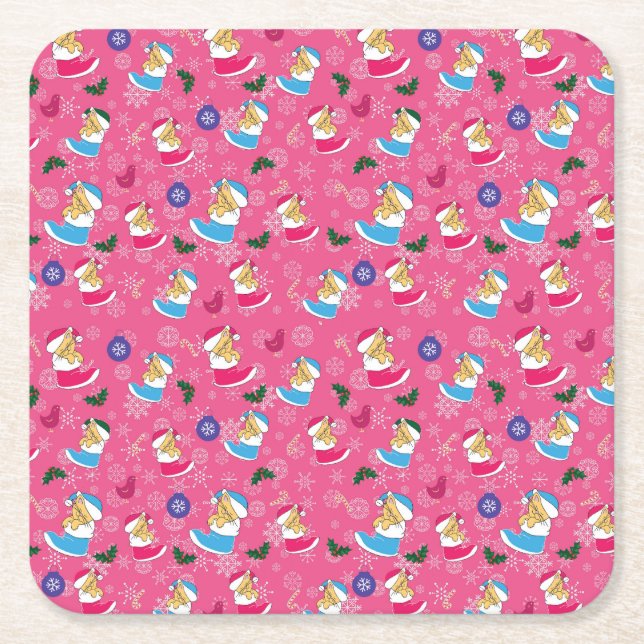 Christmas cat is sleeping,snowflakes square paper coaster (Front)