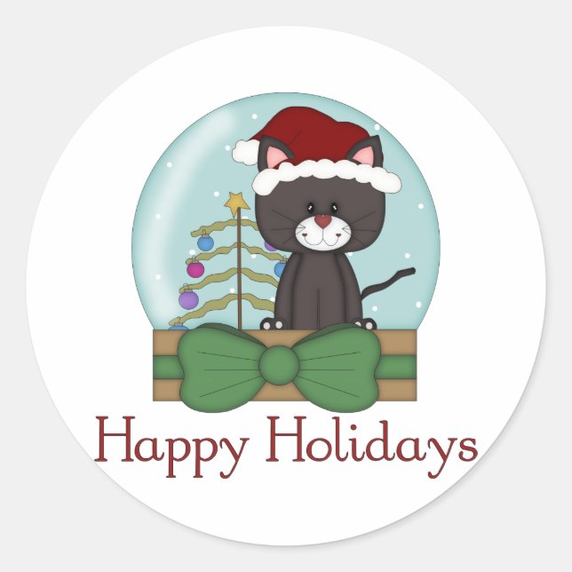 Christmas Cat Kitten Holiday Christmas Snowglobes Classic Round Sticker (Front)