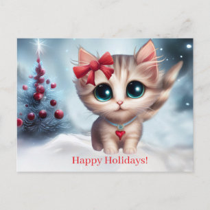 Christmas Cat Kitty and Tree Holiday Postcard