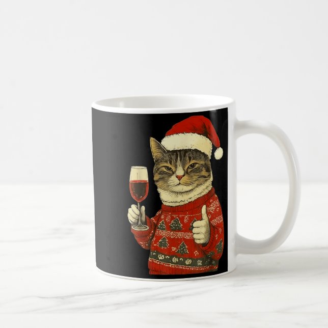 Christmas Cat Likes Cute Cat Drinking Wine With Sa Coffee Mug (Right)