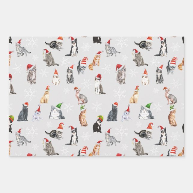 Christmas Cat Lover Gift, Yuletide Xmas Pattern Wrapping Paper Sheet (Front)
