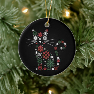 Christmas Cat Made up Snowflakes Funny Cats Ceramic Ornament