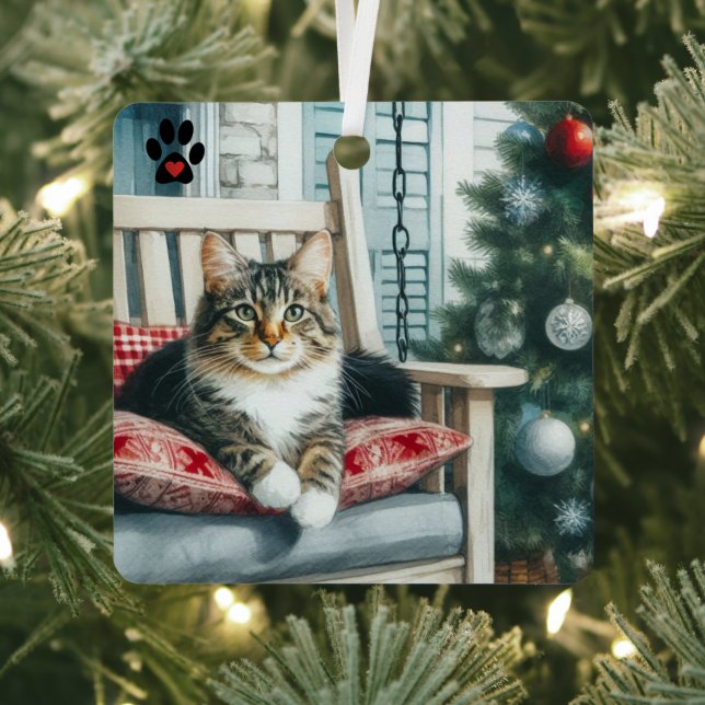 Christmas Cat  Metal Ornament (Insitu)