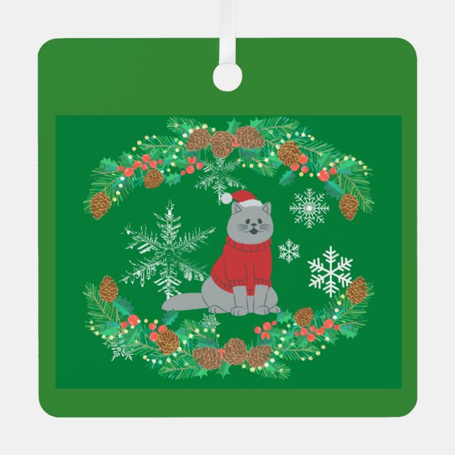 Christmas Cat Metal Ornament (Front)