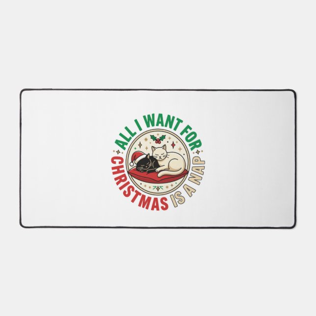 Christmas Cat Nap Holiday Design Desk Mat (Front)