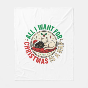 Christmas Cat Nap Holiday Design Fleece Blanket