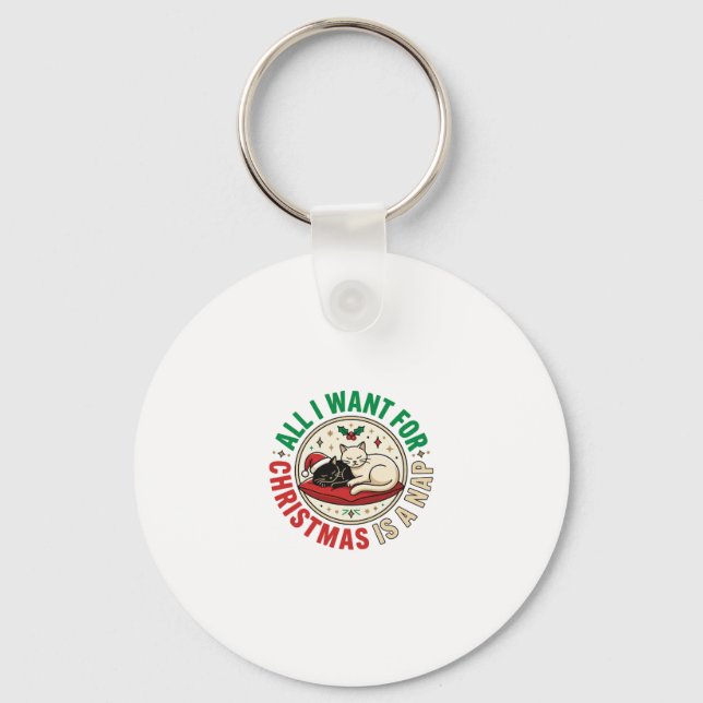 Christmas Cat Nap Holiday Design Keychain (Front)