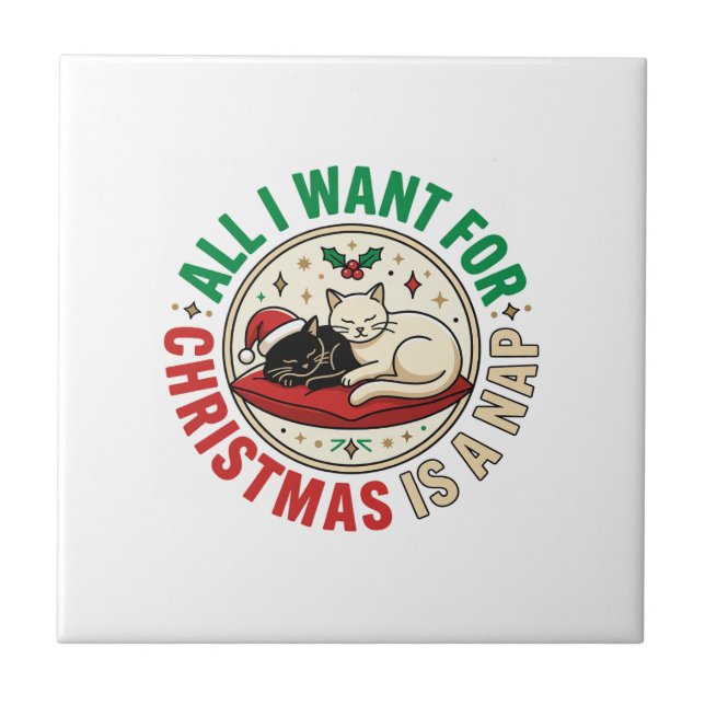 Christmas Cat Nap Holiday Design Tile (Front)