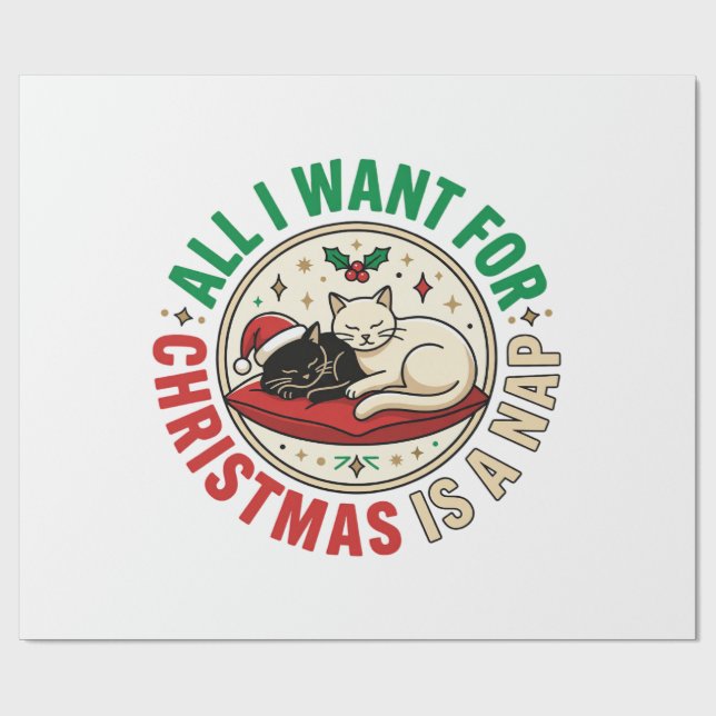 Christmas Cat Nap Holiday Design Wrapping Paper (Flat)