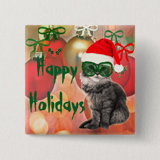 Christmas Cat on a christmas ball background 2 Inch Square Button