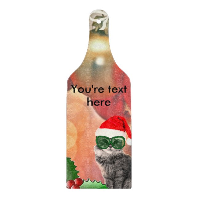 Christmas Cat on a christmas ball background Cutting Board (Front)