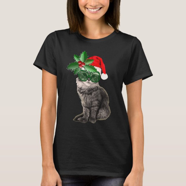 Christmas cat on a christmas ball background T-Shirt (Front)