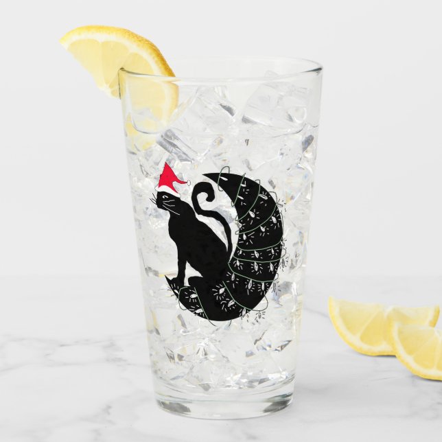 Christmas Cat on The Moon Drinking Glass (Front Ice)