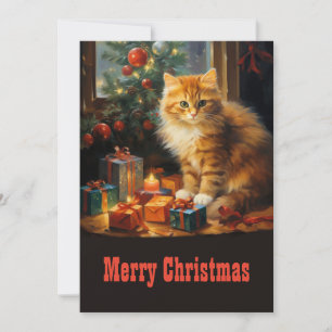 Christmas Cat Painting Holiday Card
