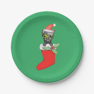 Christmas cat paper plate