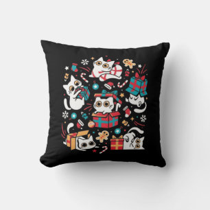 Christmas Cat Party Throw Pillow