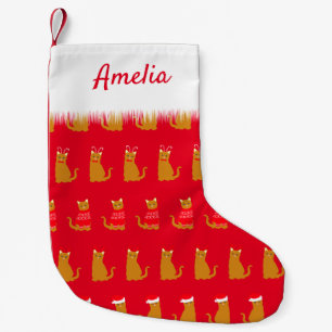 Christmas Cat Patterned Cute Red Small Christmas Stocking
