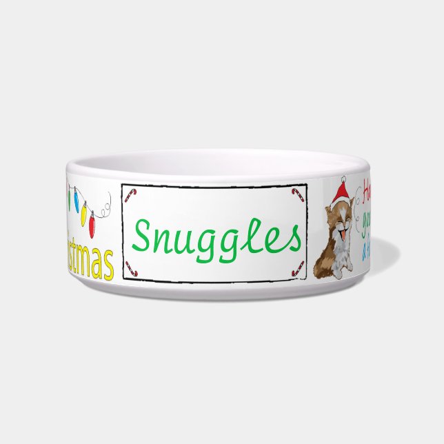 Christmas CAT Pet Bowl "Furry Little..." Medium (Front)