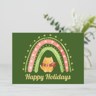 Christmas Cat & Rainbow Personalized Holiday Card