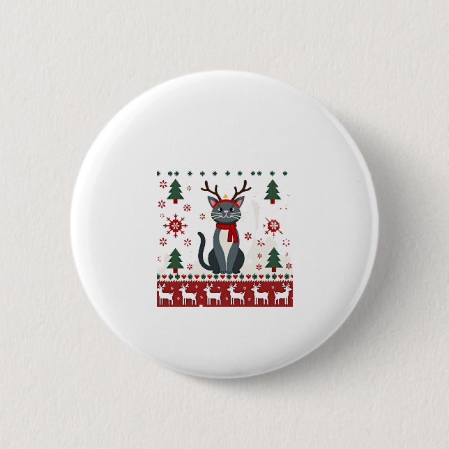 Christmas Cat Reindeer Ugly Christmas Sweater T-Sh 2 Inch Round Button (Front)