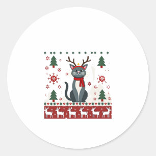 Christmas Cat Reindeer Ugly Christmas Sweater T-Sh Classic Round Sticker