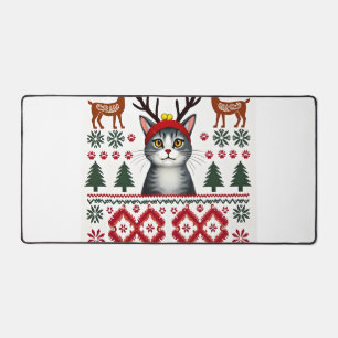 Christmas Cat Reindeer Ugly Christmas Sweater T-Sh Desk Mat