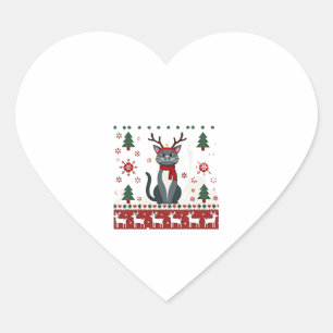 Christmas Cat Reindeer Ugly Christmas Sweater T-Sh Heart Sticker