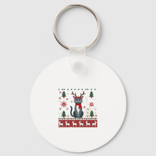 Christmas Cat Reindeer Ugly Christmas Sweater T-Sh Keychain