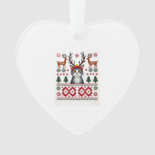 Christmas Cat Reindeer Ugly Christmas Sweater T-Sh Ornament