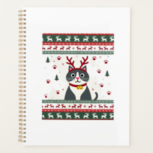 Christmas Cat Reindeer Ugly Christmas Sweater T-Sh Planner