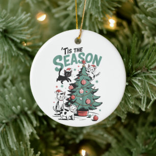Christmas Cat Retro Tis The Season Meowy Catmas  Ceramic Ornament