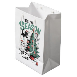 Christmas Cat Retro Tis The Season Meowy Catmas Medium Gift Bag
