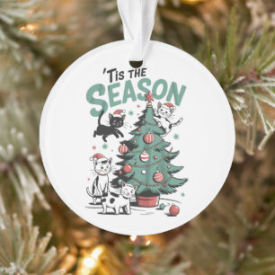 Christmas Cat Retro Tis The Season Meowy Catmas  Ornament