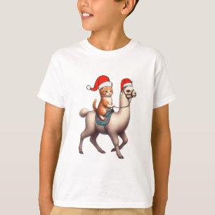 Christmas Cat Riding Llama, Xmas Llama and Kitten T-Shirt