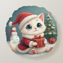 Christmas Cat Round pillow